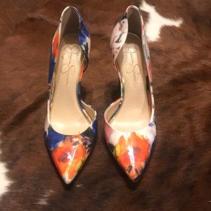 Multi colored floral heels